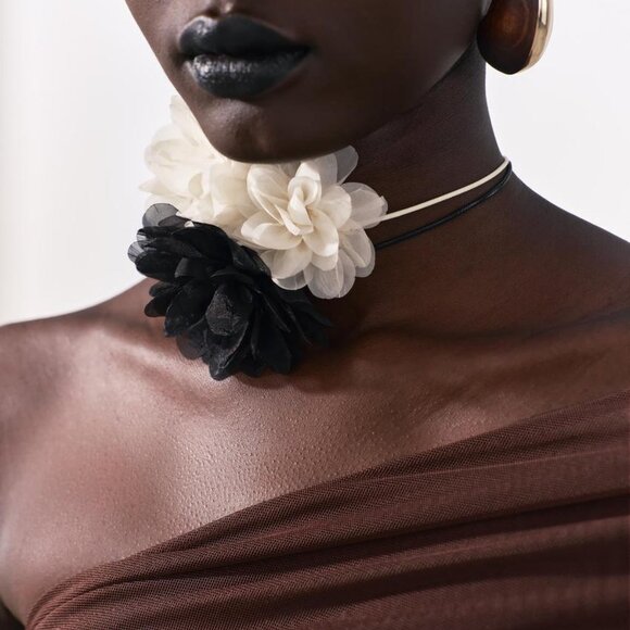 zara Accessories - NWT ZARA CORDED COLLAR FLOWERS ECRU